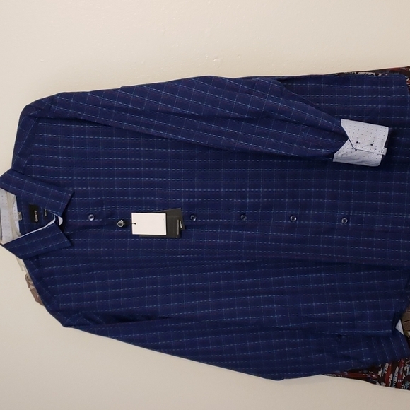 NEW Quieti Mens Dobby Plaid Flip Cuff Fine Cotton Shirt Med Dress Luxurious - Picture 7 of 15